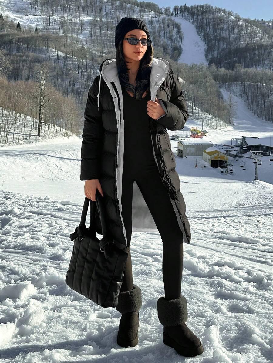 SHEIN CZARNA PIKOWANA KURTKA KAPTUR W01__XL
