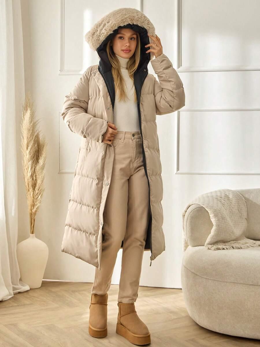 SHEIN BEŻOWA PIKOWANA KURTKA KAPTUR W01__L