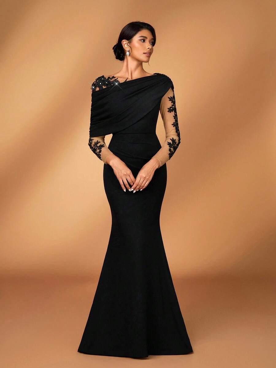 SHEIN CZARNA MAXI SUKIENKA ZDOBIENIA S06__XL