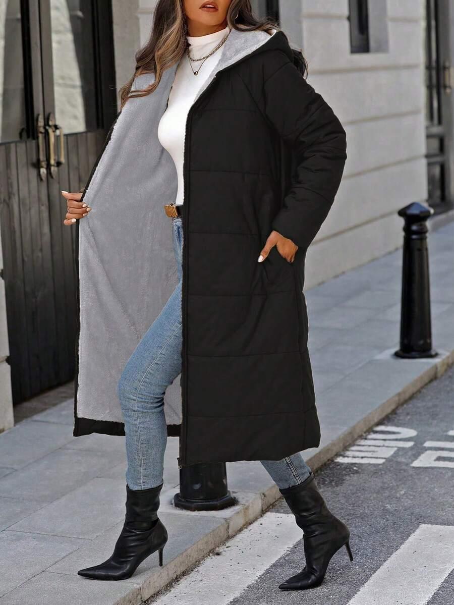 SHEIN CZARNA PIKOWANA KURTKA KAPTUR W01__S