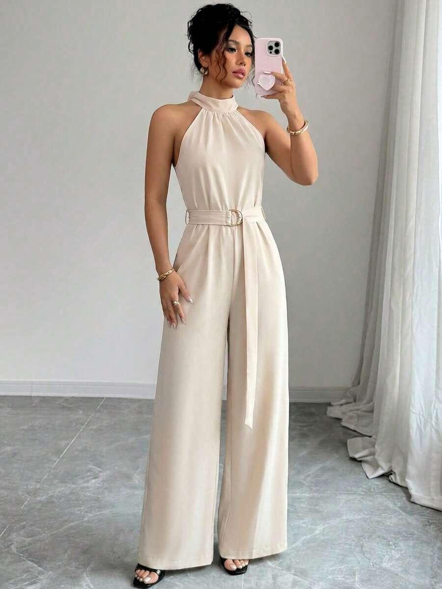 SHEIN BEŻOWY ELEGANCKI KOMBINEZON S06__S