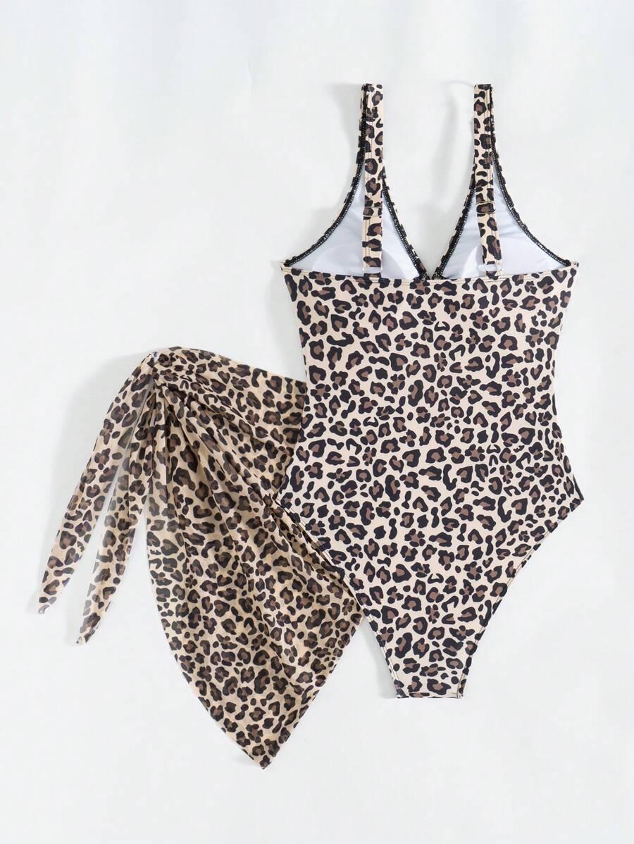 SHEIN JEDNOCZĘŚCIOWY STRÓJ KĄPIELOWY PAREO ANIMAL PRINT S09__L