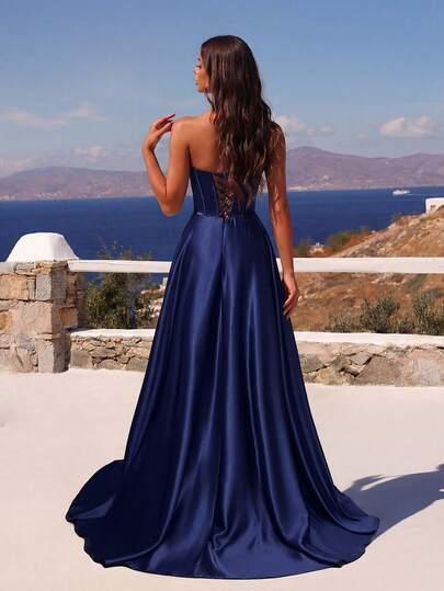 SHEIN GRANATOWA MAXI SUKIENKA S06__L