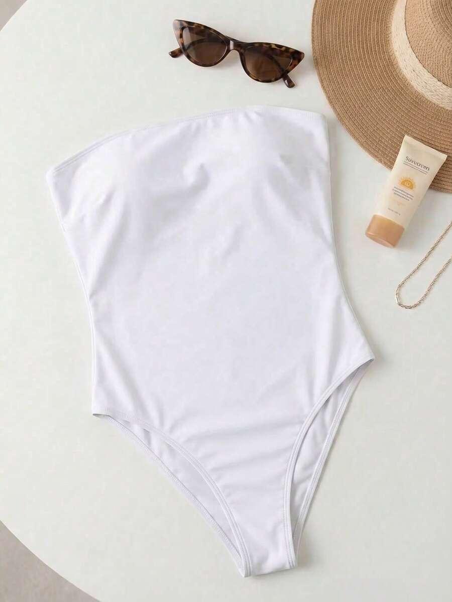 SHEIN BIAŁY JEDNOCZĘŚCIOWY STRÓJ KĄPIELOWY S09__L