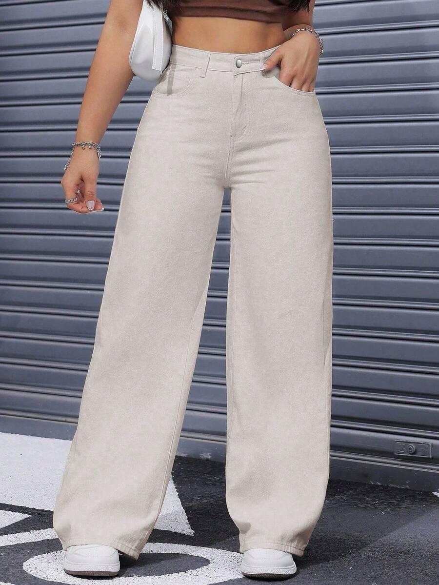 SHEIN BEŻOWE SPODNIE JEANS