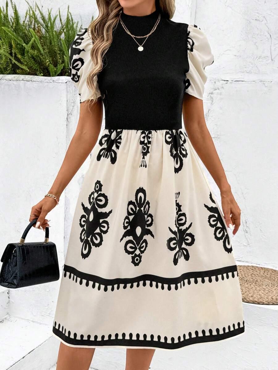 SHEIN SUKIENKA KRÓTKI RĘKAW WZÓR S06__M