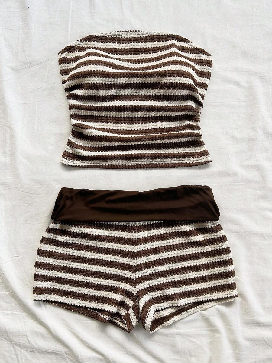 SHEIN DZIANINOWY KOMPLET PASKI TOP KRÓTKIE SPODENKI S06__M
