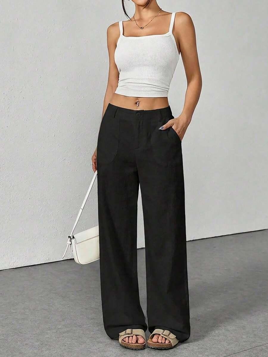 QUICK FASHIONHUB CZARNE SPODNIE PROSTA NOGAWKA S06__XS