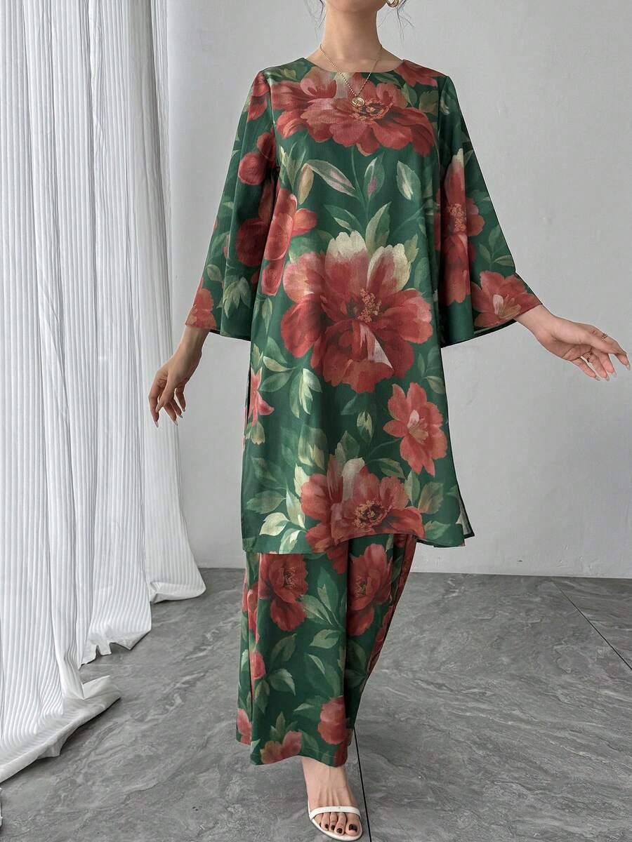 SHEIN KOMPLET BLUZKA SPODNIE KWIATY S06__M