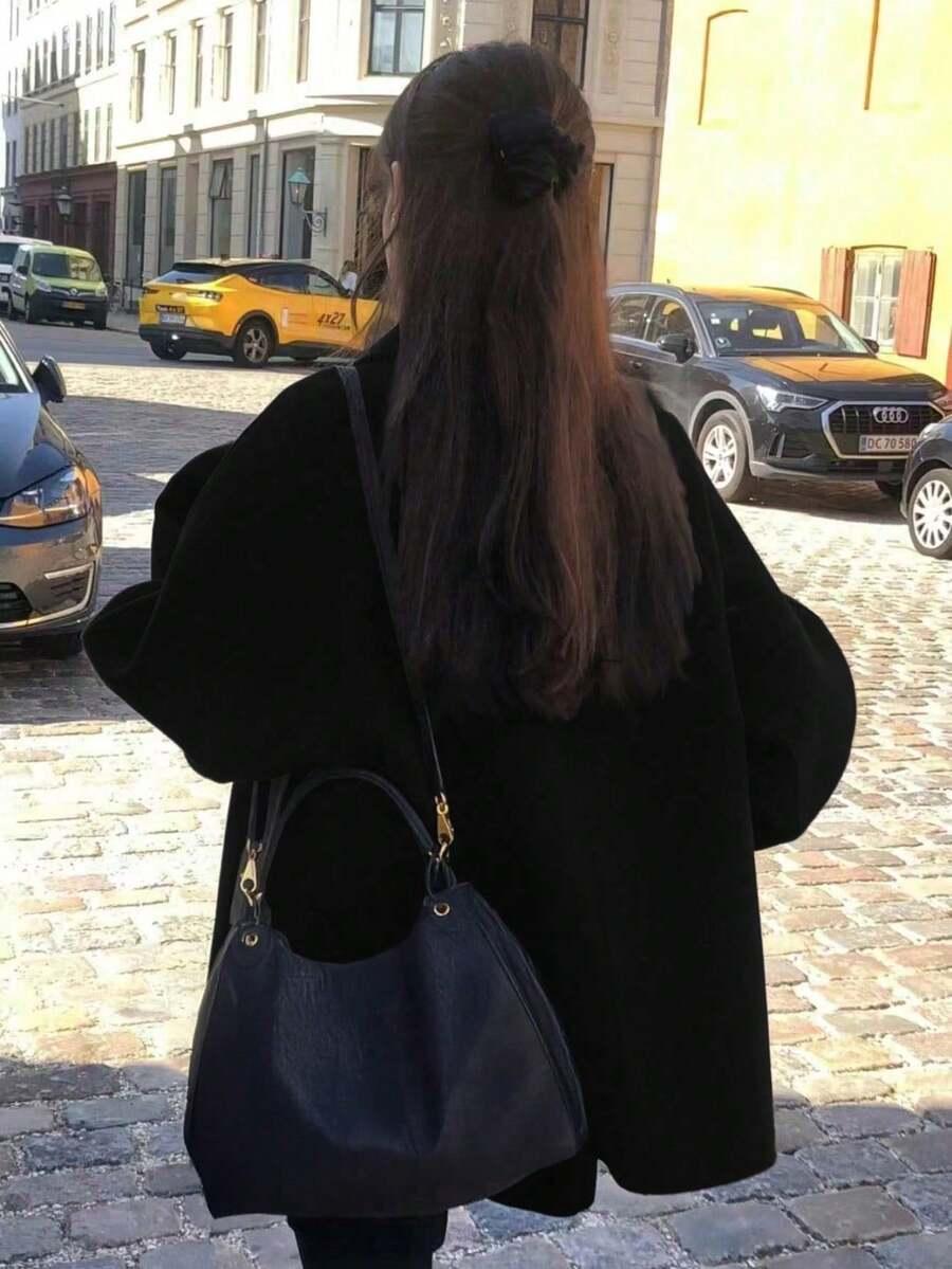 SHEIN CZARNY PŁASZCZ GUZIKI W01__M