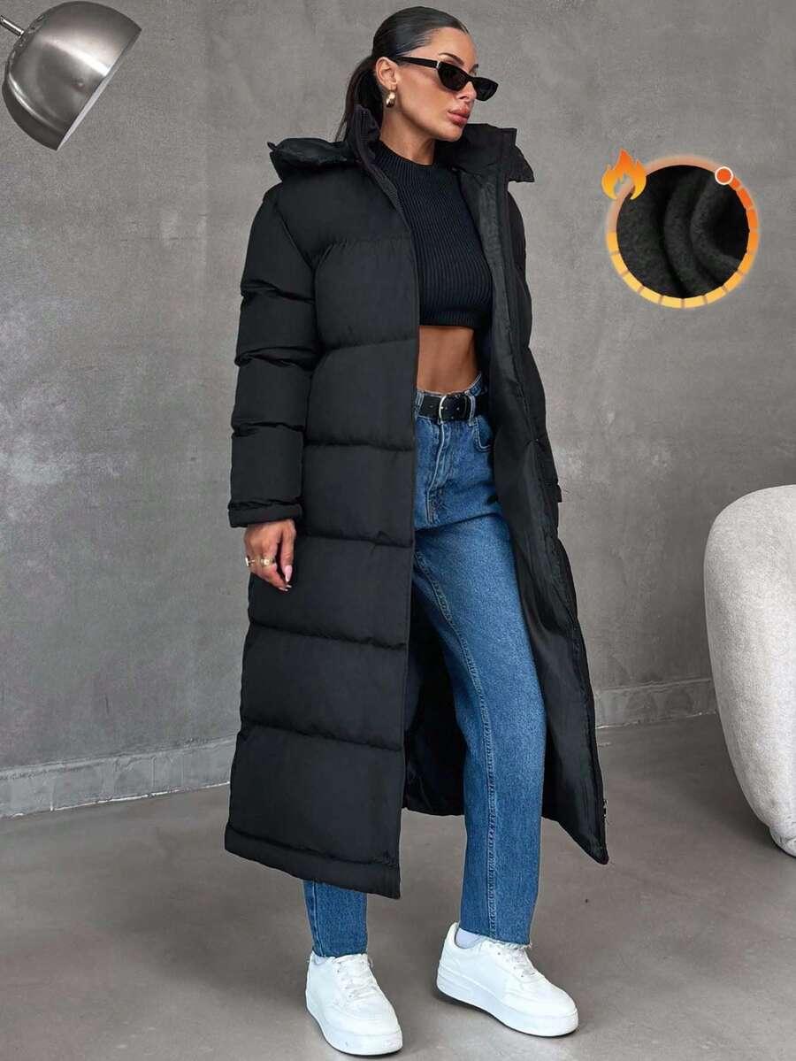 SHEIN CZARNA PIKOWANA KURTKA KAPTUR W01__S