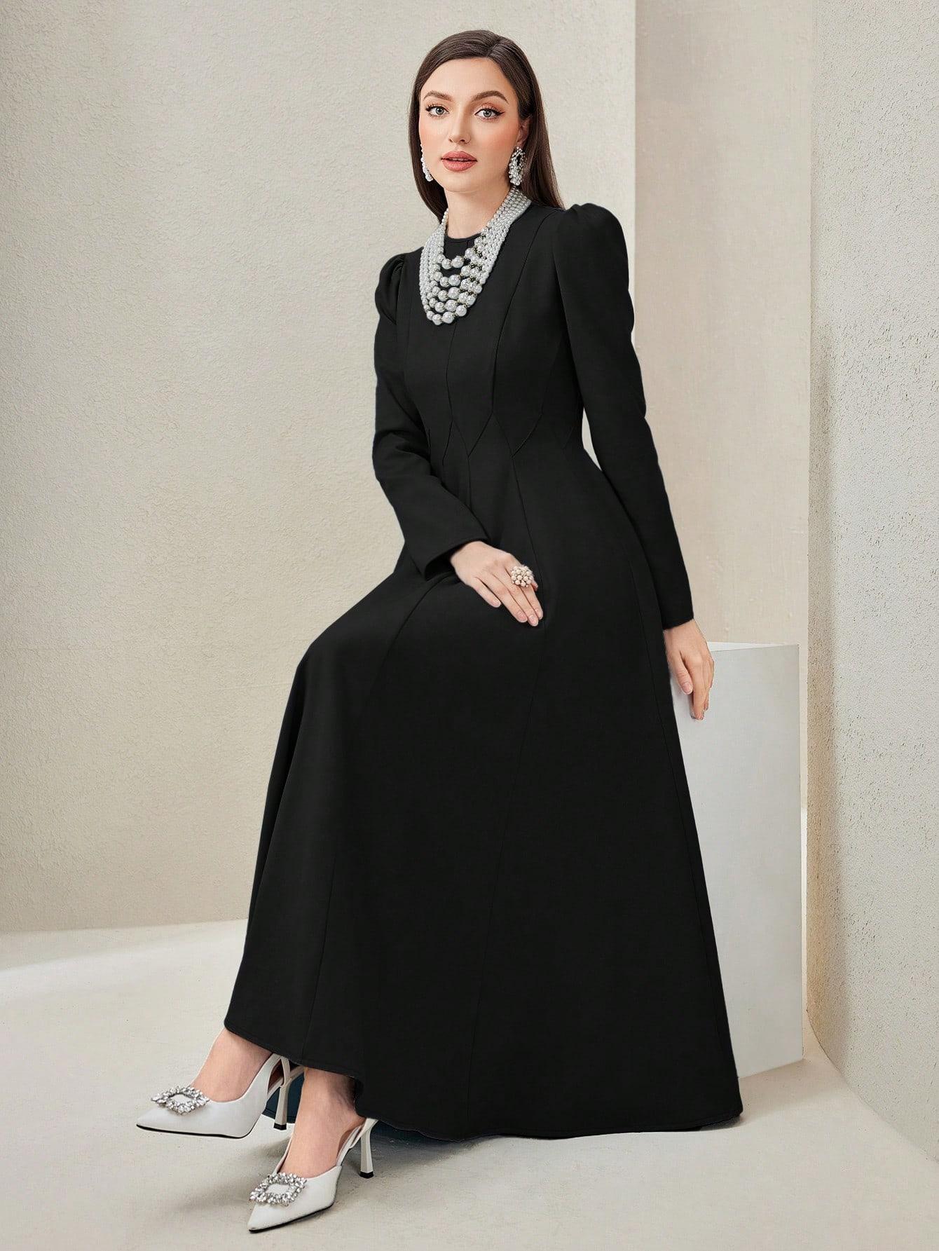 SHEIN CZARNA MAXI SUKIENKA DŁUGI RĘKAW S06__XL