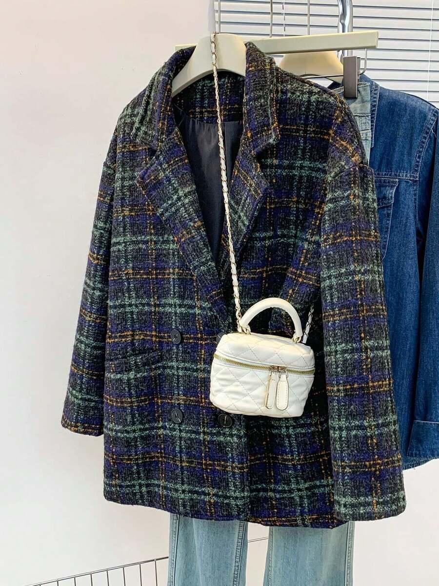 SHEIN PŁASZCZ WZÓR KRATKA GUZIKI W01__L