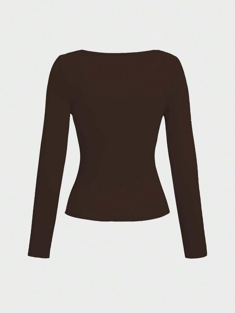 SHEIN BRĄZOWA BLUZKA DŁUGI RĘKAW S06__XS