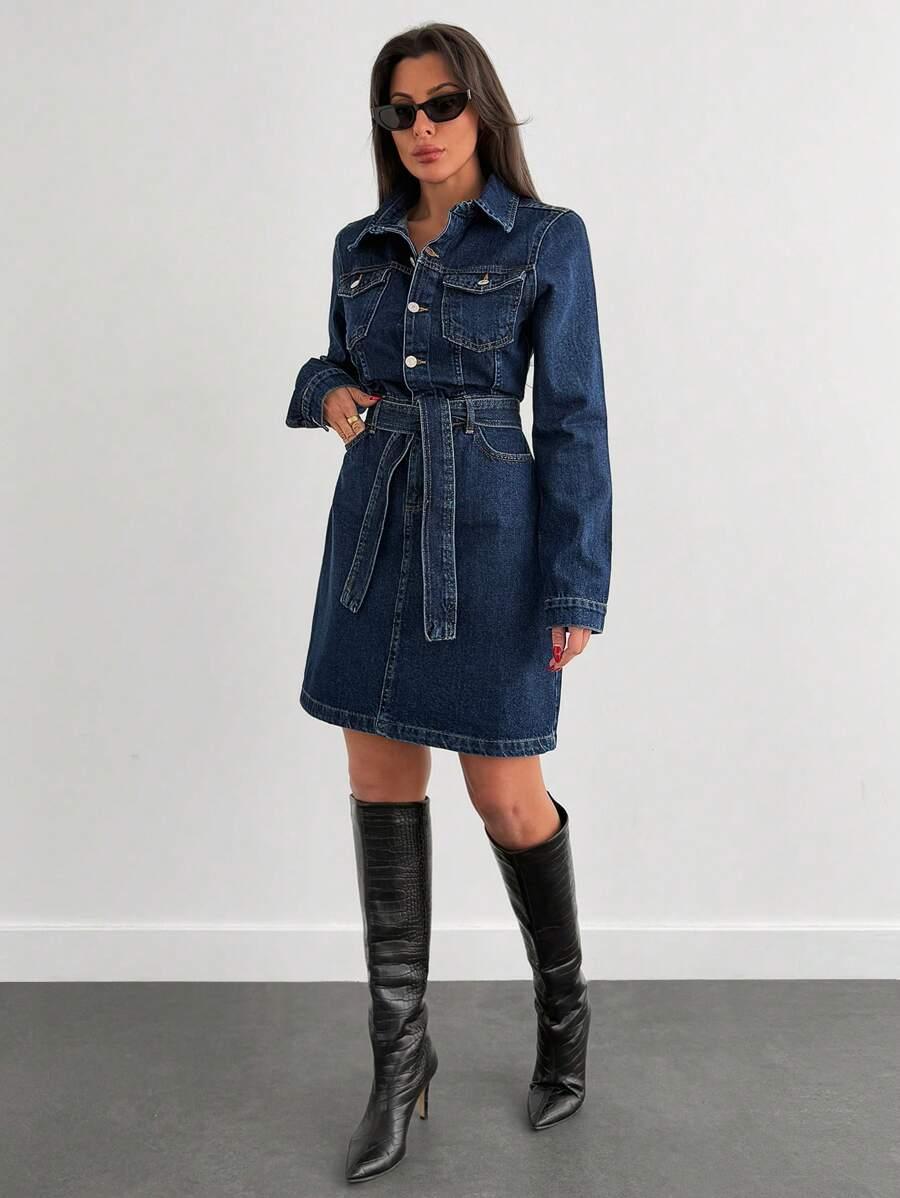 SHEIN GRANATOWA SUKIENKA JEANS S06__S