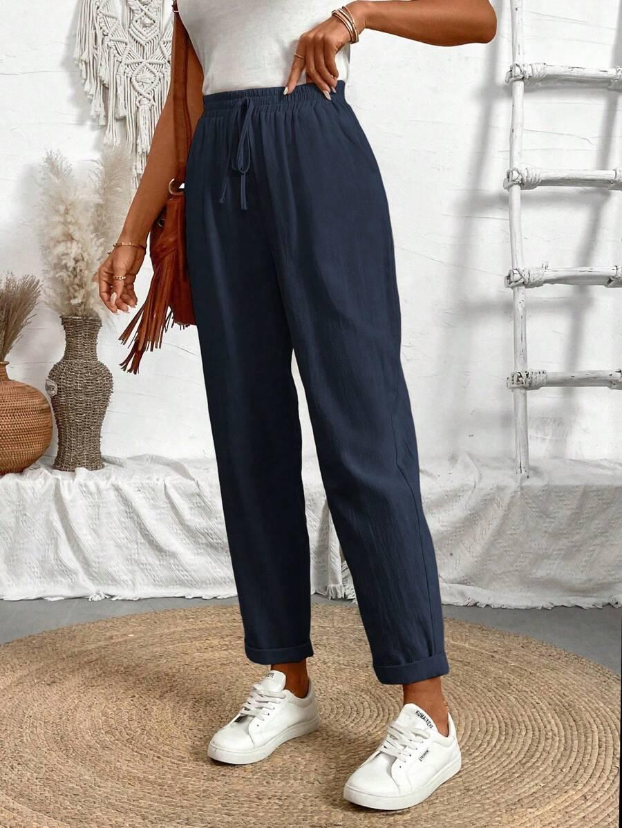 SHEIN GRANATOWE SPODNIE PROSTA NOGAWKA S06__S