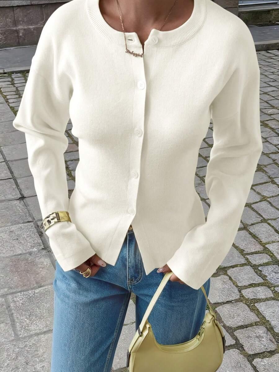 SHEIN KREMOWY ROZPINANY SWETER S06__S