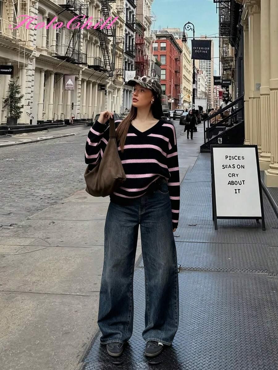 SHEIN SWETER WZÓR PASKI S06__S