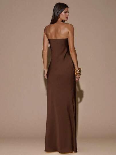 SHEIN BRĄZOWA MAXI SUKIENKA S06__XS