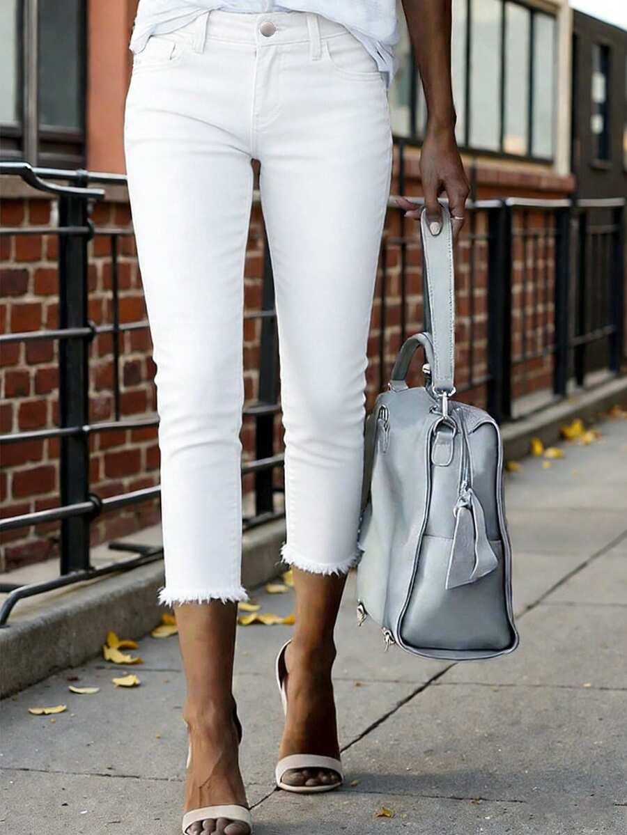 SHEIN BIAŁE SPODNIE JEANS CAPRI PK01__XL