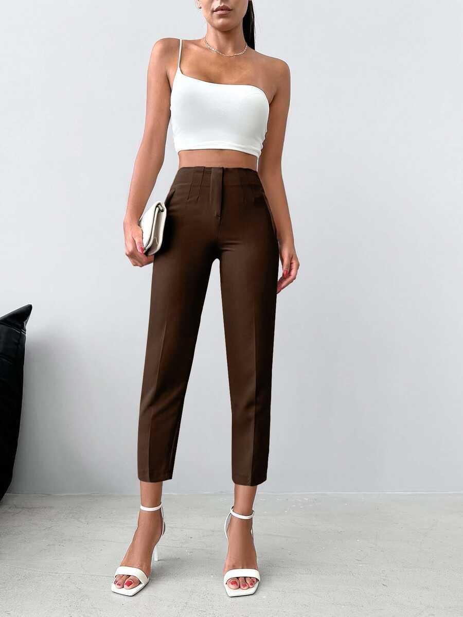 SHEIN BRĄZOWE SPODNIE CYGARETKI PK01__M
