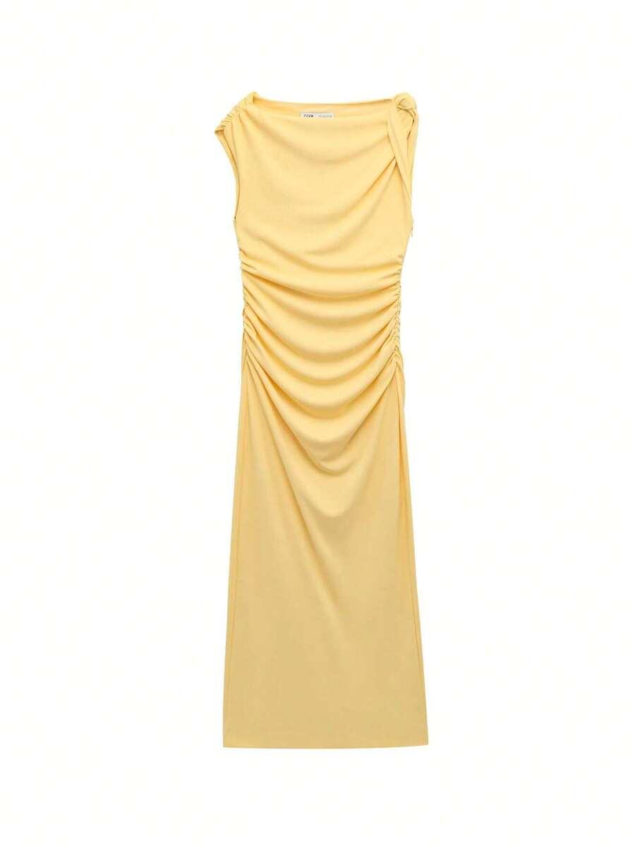 SHEIN ŻÓŁTA MAXI SUKIENKA MARSZCZENIA S06__XS