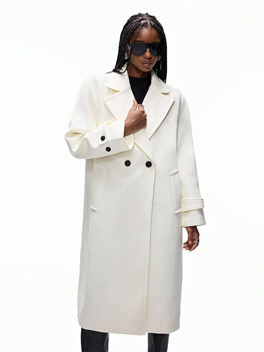 SHEIN ECRU KLASYCZNY PŁASZCZ W01__M