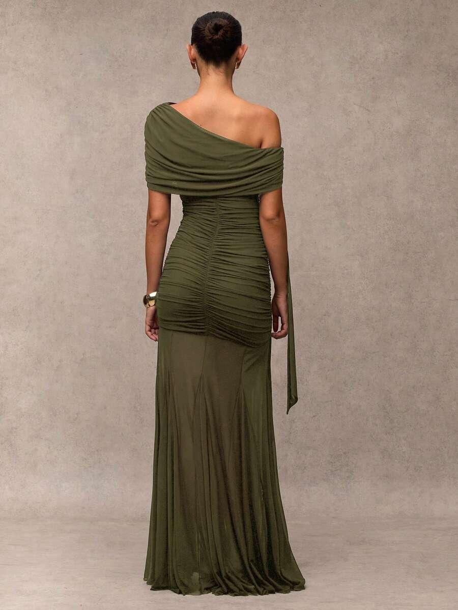 SHEIN ZIELONA MAXI SUKIENKA ASYMETRYCZNY DEKOLT S06__S