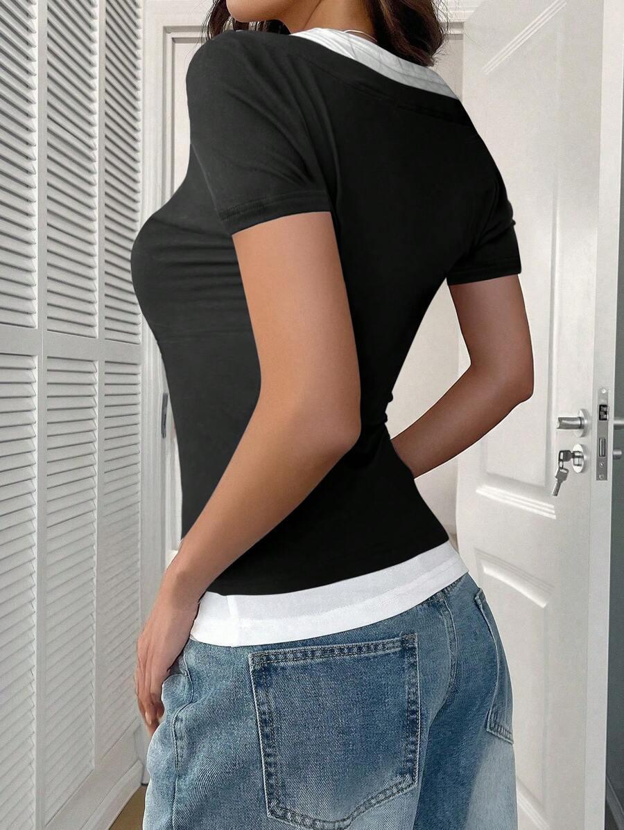 SHEIN BLUZKA ŁĄCZENIE KONTRAST S06__L