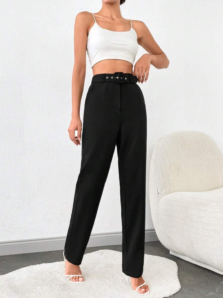 SHEIN CZARNE SPODNIE PROSTA NOGAWKA S06__M