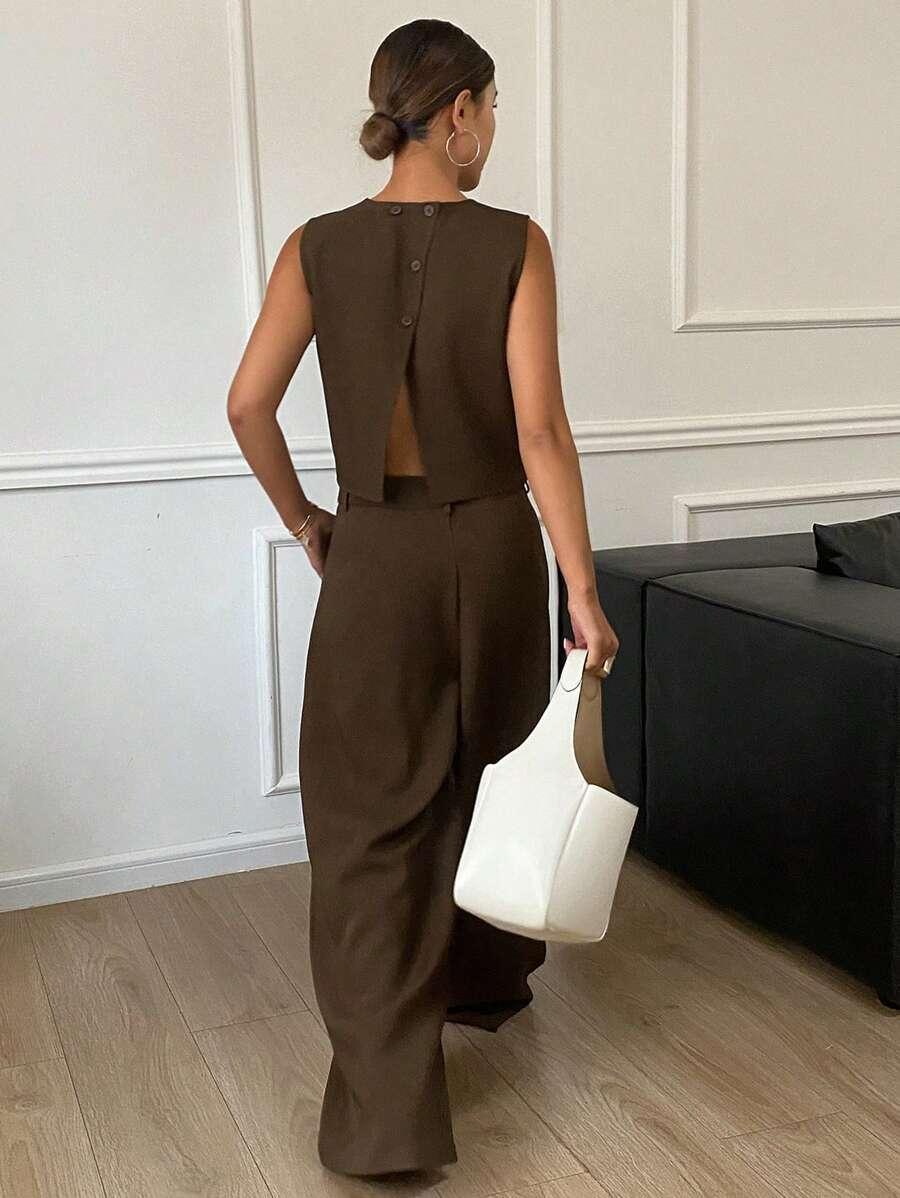 SHEIN BRĄZOWY TOP GUZIKI S06__XL