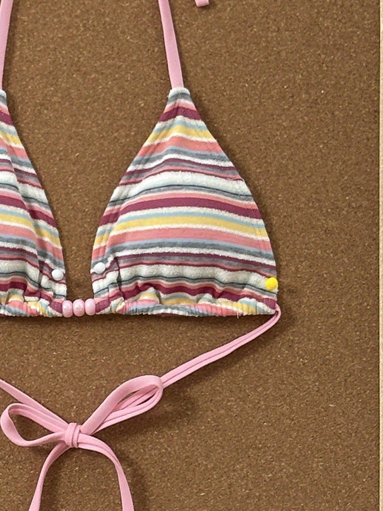 SHEIN TRZYCZĘŚCIOWY STRÓJ KĄPIELOWY PASKI S09__XS