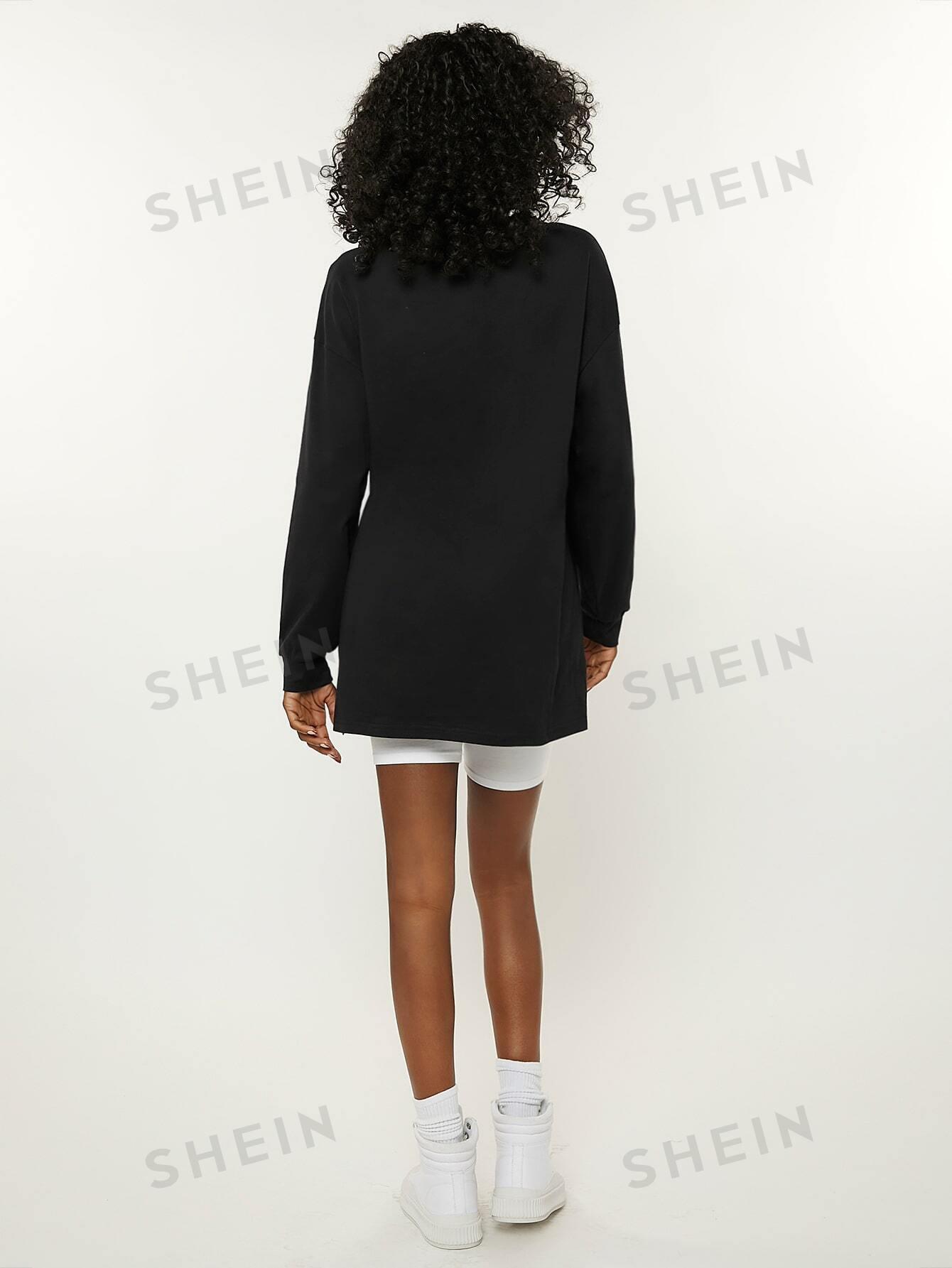 SHEIN CZARNA BLUZKA Z DŁUGIM RĘKAWEM S06__M