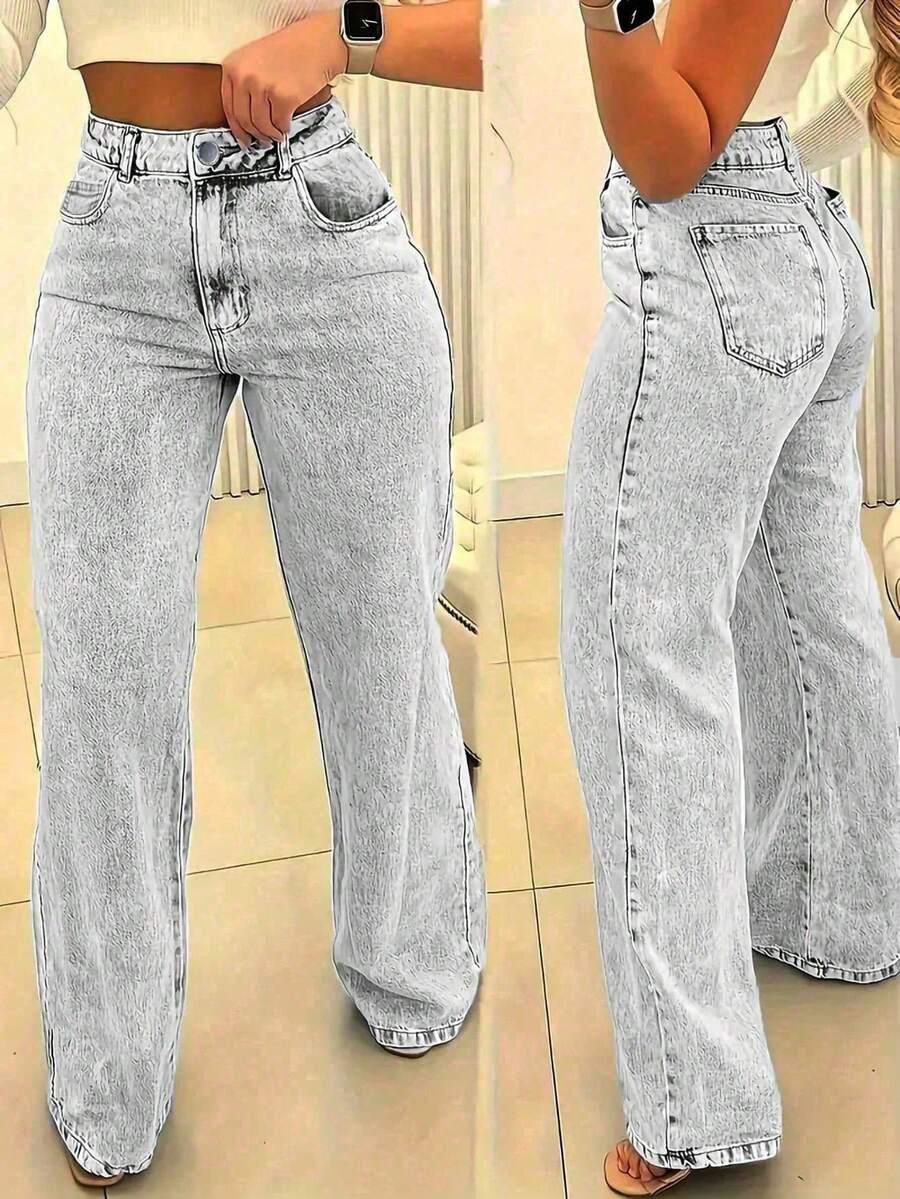 SHEIN SZARE SPODNIE JEANS WYSOKI STAN PK01__50