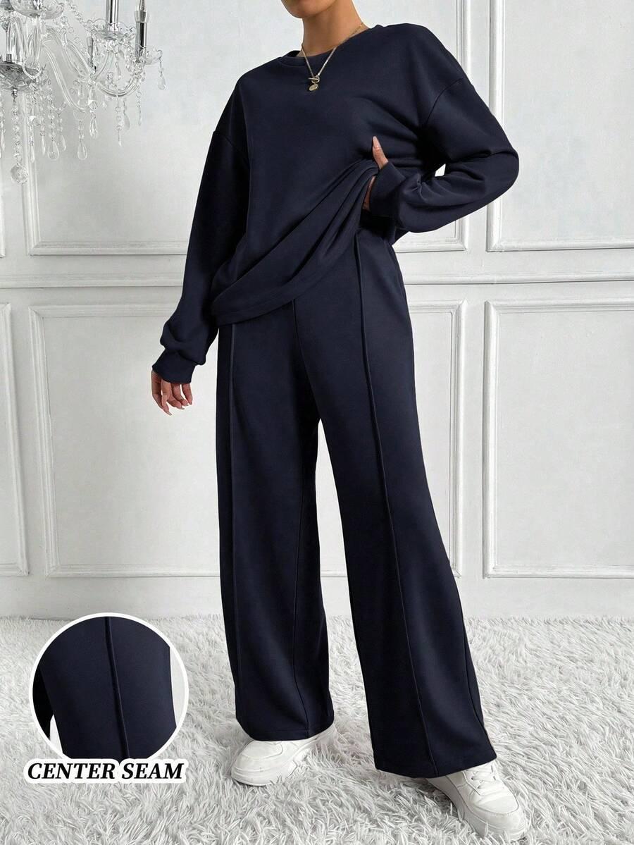 SHEIN GRANATOWA BLUZA SPODNIE DRESOWE KOMPLET S06__XXL