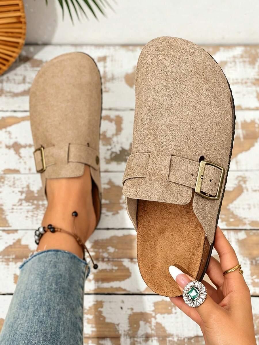 SHEIN BRĄZOWE KLAPKI IMITACJA ZAMSZU S06__38