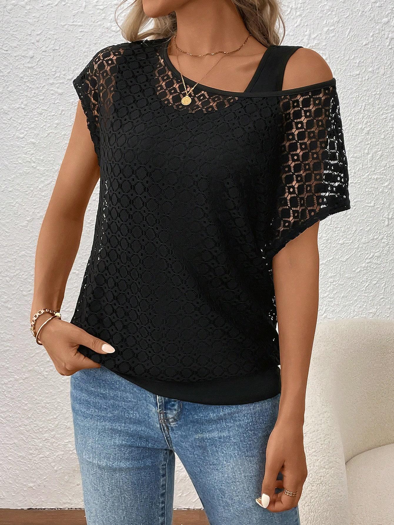 SHEIN CZARNA BLUZKA KORONKA S06__M
