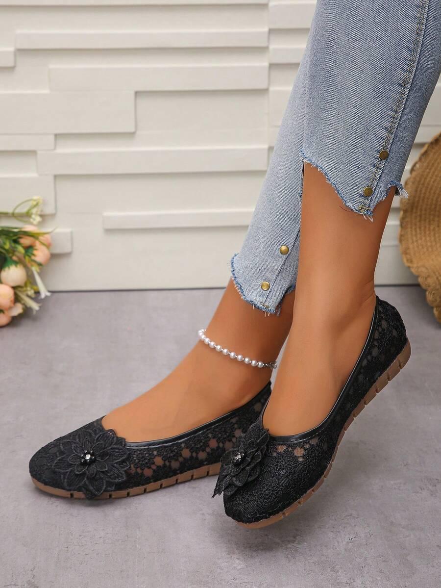SHEIN CZARNE KORONKOWE BALERINY S06__39