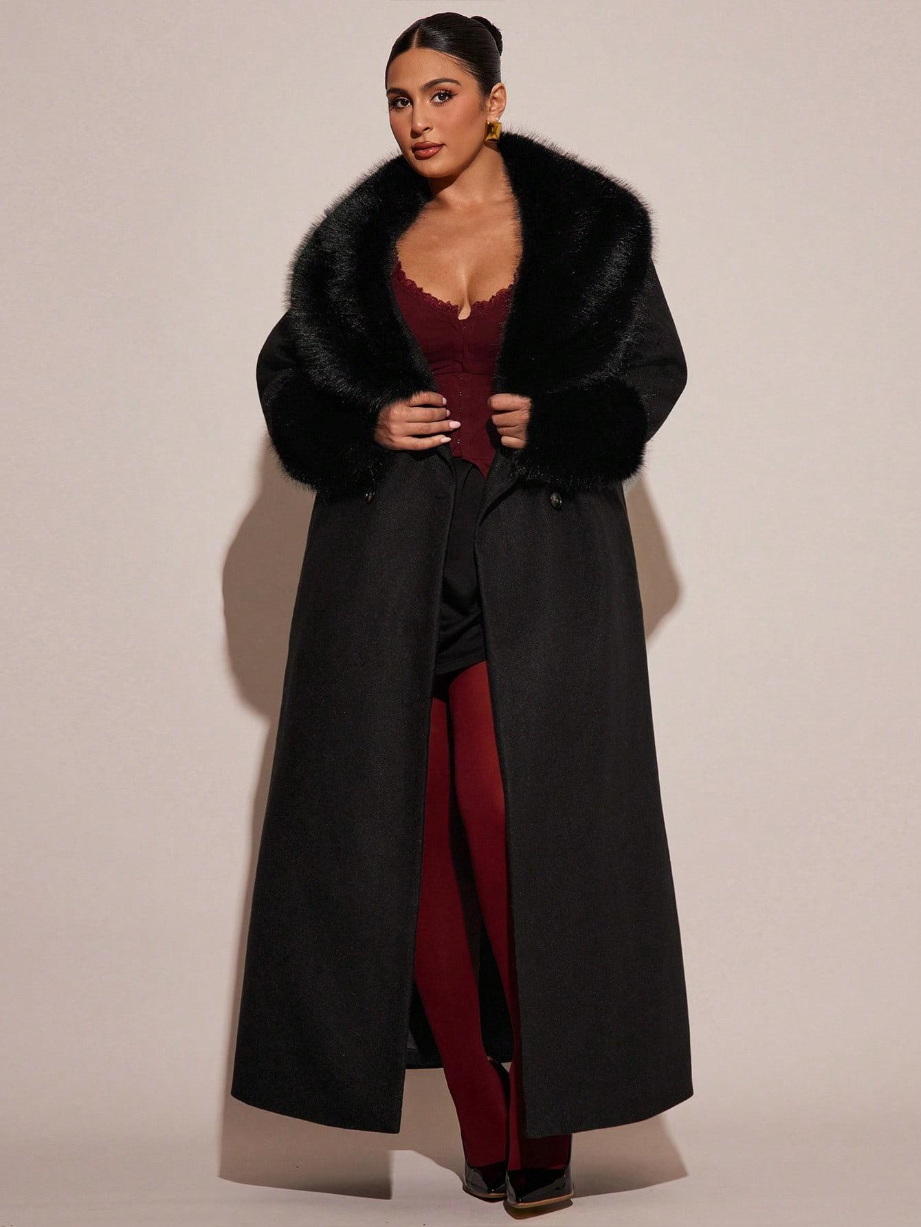 SHEIN CZARNY PŁASZCZ FUTERKO W01__48
