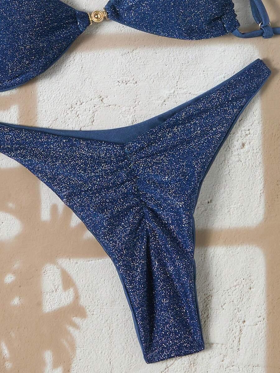 SWIM CHICCIA GRANATOWY DWUCZĘŚCIOWY STRÓJ KĄPIELOWY BŁYSZCZĄCY S09__S