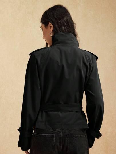SHEIN CZARNY PŁASZCZ GUZIKI S06__L