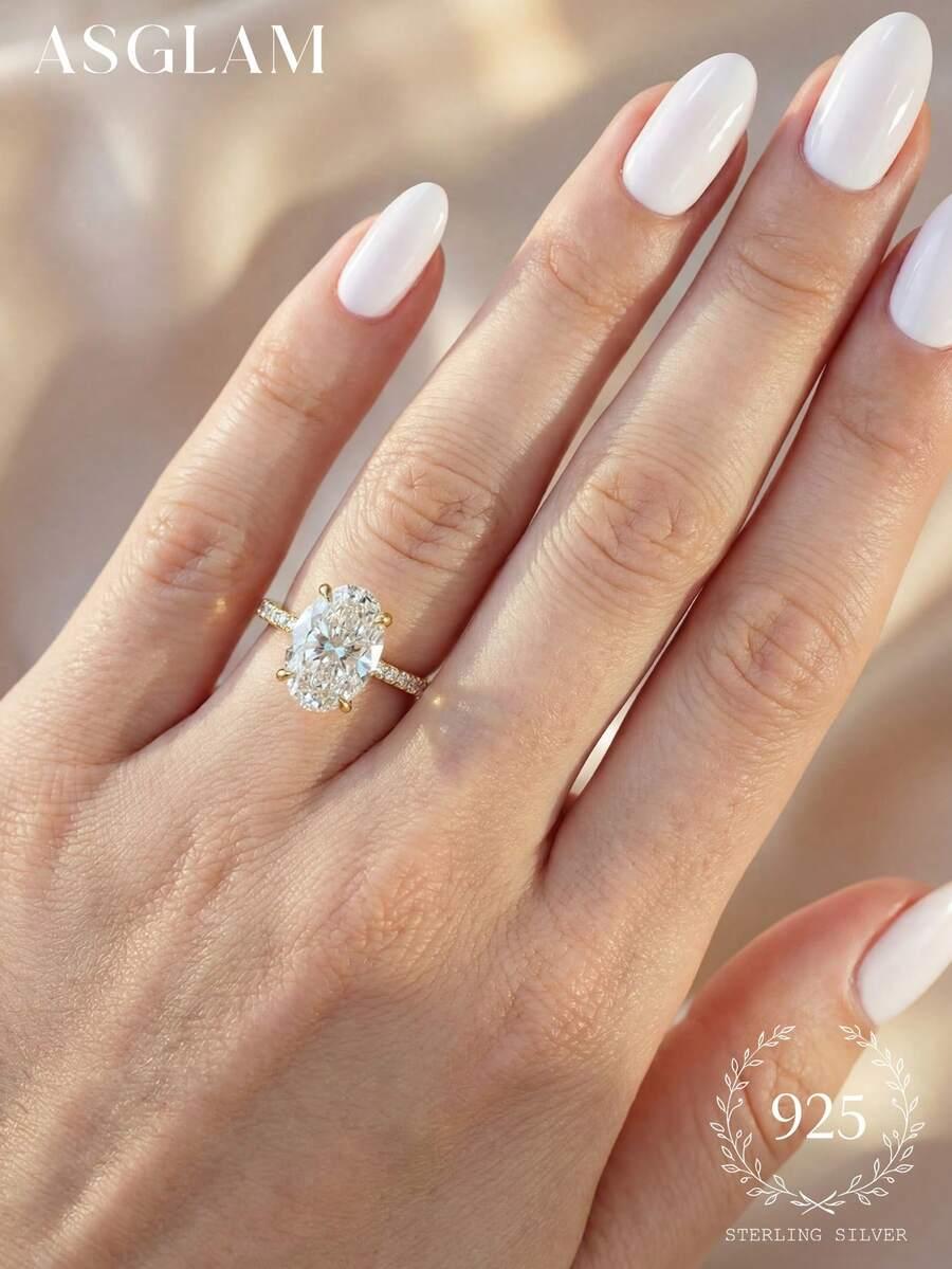 SHEIN PIERŚCIONEK ZARĘCZYNOWY Z OWALNYM BEZBARWNYM DIAMENTEM S07