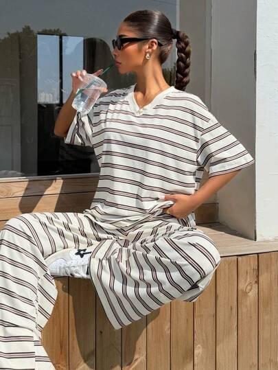 SHEIN DWUCZĘŚCIOWY KOMPLET SPODNIE T-SHIRT PRINT S06__L