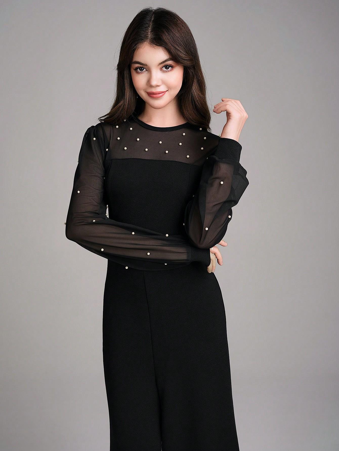 SHEIN CZARNY KOMBINEZON DŁUGI RĘKAW ZAMEK S06__152-160