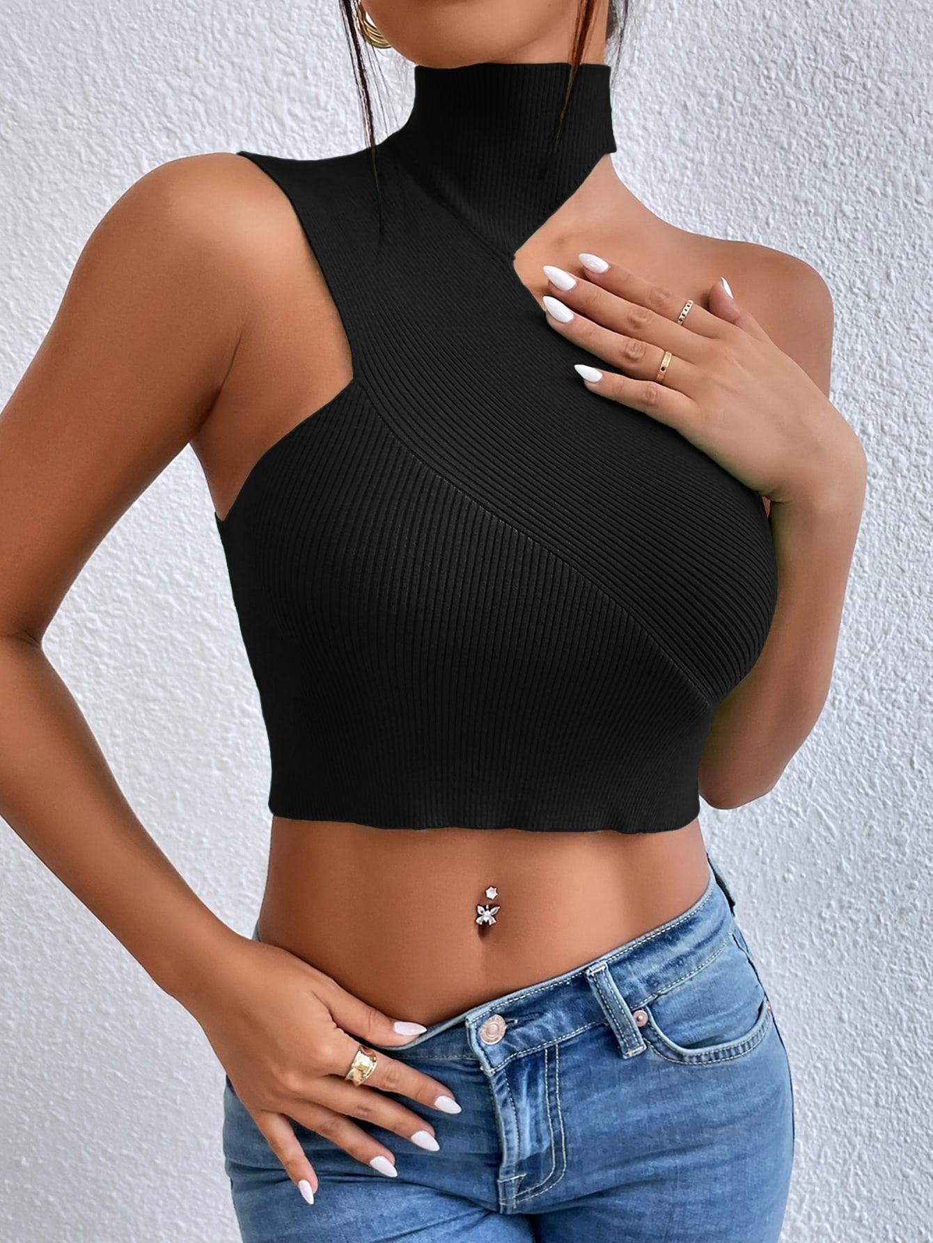 SHEIN CZARNY ASYMETRYCZNY TOP S06__M