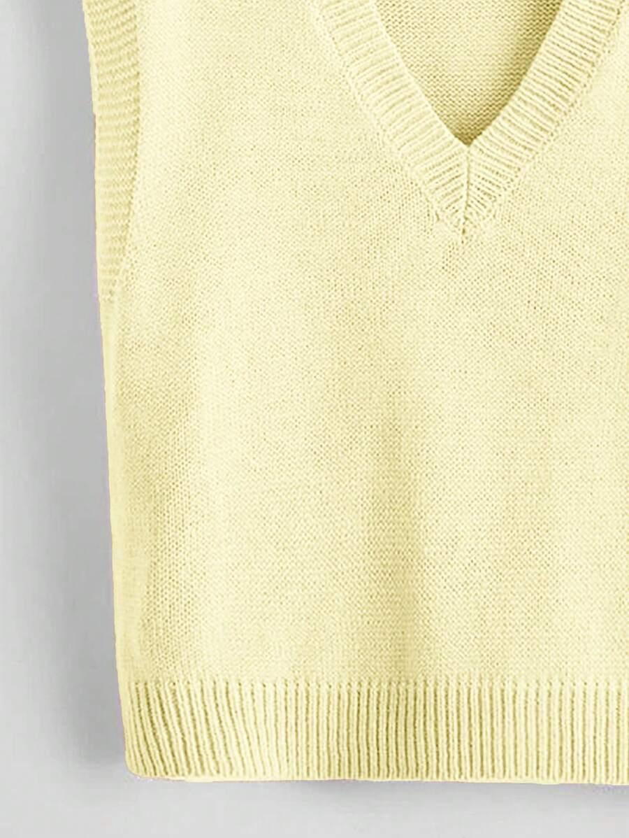 FRANCLIA ŻÓŁTY SWETER BEZ RĘKAWÓW V-NECK S06__XS