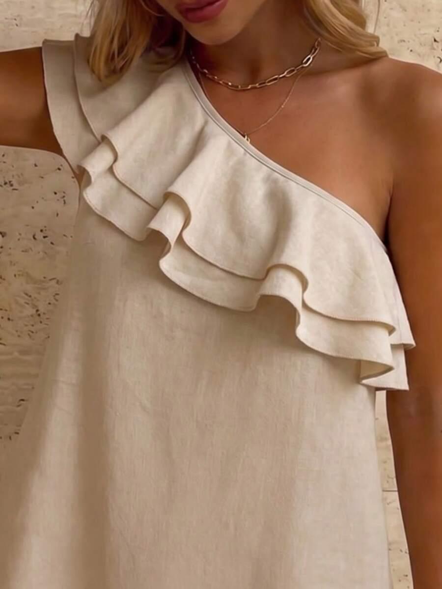 SHEIN BEŻOWA SUKIENKA ASYMETRIA S06__M