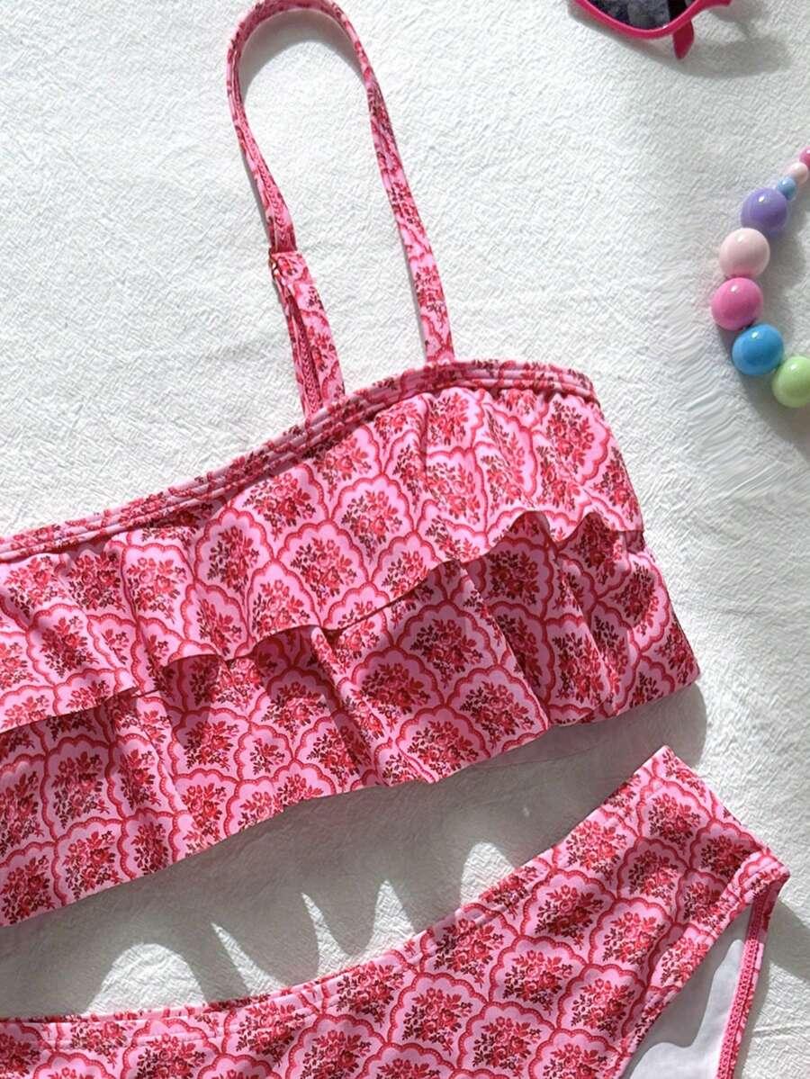 SHEIN DWUCZĘŚCIOWY STRÓJ KĄPIELOWY FALBANA PRINT S06__L