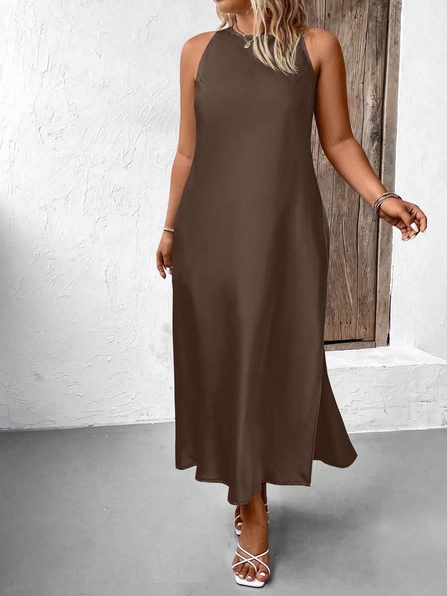 SHEIN BRĄZOWA PROSTA SUKIENKA S06__50