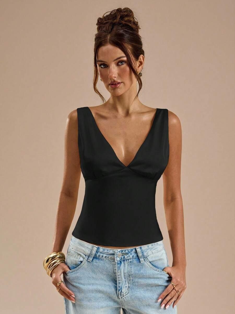 SHEIN CZARNY SATYNOWY TOP S06__XS